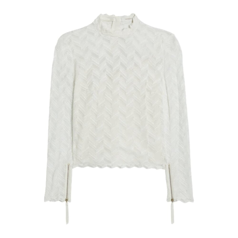SemSem | Dalia Embroidered Mesh Top in Egret White